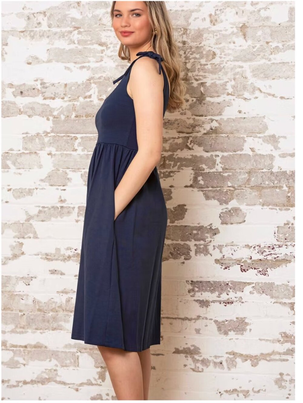 Purest Form Edie Dress Navy 95% cotton jersey knit formal dress scoop neck - Picture 2 of 6